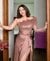 Rose gold off shoulder feather gown