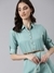 SHOWOFF Women's  Shirt Collar Solid Shirt Sea Green Knee Length Dress