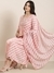 SHOWOFF Women's Straight Pink Chevron Kurta and Trousers Set Comes With Dupatta