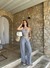 Grey halter neck crop top and pants striped co ord set