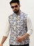 SHOWOFF Men's Printed Mandarin Collar Blue Nehru Jacket