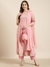 SHOWOFF Women's Anarkali Pink Floral Kurta and Trousers Set Comes With Dupatta and Potli Bag