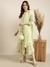 SHOWOFF Women's Anarkali Green Floral Kurta and Trousers Set Comes With Dupatta and Potli Bag