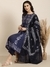SHOWOFF Women's Anarkali Navy Blue Ethnic Motifs Kurta and Trousers Set Comes With Dupatta