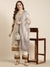 SHOWOFF Women's Straight Beige Floral Kurta and Trousers Set Comes With Dupatta