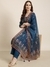 SHOWOFF Women's Straight Blue Floral Kurta and Trousers Set Comes With Dupatta