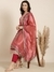 SHOWOFF Women's Straight Pink Floral Kurta and Trousers Set Comes With Dupatta