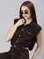 SHOWOFF Women's Shirt Collar Solid Coffee Brown Sleeveless Basic Jumpsuit