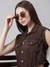 SHOWOFF Women's Shirt Collar Solid Coffee Brown Sleeveless Basic Jumpsuit