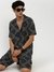 SHOWOFF Men's Short Sleeves Printed Black Cuban Collar Oversized Co-Ords Set