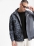 SHOWOFF Men's Spread Collar Grey Typography Tailored Oversized Jacket
