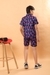 Ninos Dreams Boys Cotton Linen Rayon Halfsleeves Coord Set with Shirt & Shorts Mushroom Print-Purple