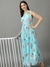 SHOWOFF Women's Round Neck Printed Maxi Turquoise Blue Dress