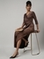 SHOWOFF Women's Brown Solid Wrap Dress