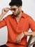 Men's Orange Solid Shirt Collar Casual Short Kurta