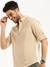 Men's Beige Solid Shirt Collar Casual Short Kurta