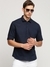 Men's Navy Blue Solid Shirt Collar Casual Short Kurta