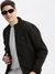 SHOWOFF Men's Striped Mock Collar Black Bomber Jacket