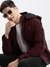 SHOWOFF Men's Solid Mock Collar Burgundy Bomber Jacket Comes with Detachable Hoodie