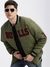 SHOWOFF Men's Typography Mandarin Collar Olive Puffer Jacket