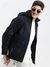 SHOWOFF Men's Abstract Mock Collar Navy Blue Puffer Jacket Comes with Detachable Hoodie