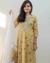 Cotton Mustard yellow printed embroidery umbrella gown with pant and dupatta
