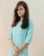 Cotton sky blue kurti hand embroidery and cotton white pants