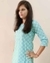 Cotton sky blue kurti hand embroidery and cotton white pants