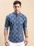 SHOWOFF Men's Mandarin Collar Above Knee Blue Straight Kurta