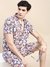 SHOWOFF Men's Shirt Collar Printed White Slim Fit Co-Ords Set