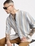 SHOWOFF Men's Mandarin Collar Vertical Stripes Beige Casual Shirt