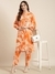 SHOWOFF Women's A-Line Orange Abstract Kurta and Trousers Set