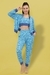 Ninos Dreams Women 3 piece Abstract Print Blue Bomber Jacket with Jogger Coord Set