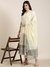 SHOWOFF Women's Anarkali Cream Floral Kurta and Trousers Set Comes With Dupatta
