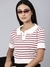 SHOWOFF Women's Horizontal Stripes Regular Sleeves White  Crop Top