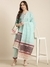 SHOWOFF Women's Straight Turquoise Blue Floral Kurta and Trousers Set Comes With Dupatta