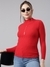 SHOWOFF Women's Red Solid Fitted Top