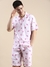 SHOWOFF Men's  Short Sleeves Shirt Collar Pink Printed Co-Ords Set