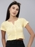 SHOWOFF Women's Self Design Regular Sleeves Yellow  Crop Top