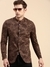 SHOWOFF Men's Printed Mandarin Collar Slim Fit Bandhgala Brown Blazer