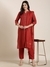 SHOWOFF Women's Straight Red Striped Kurta and Trousers Set Comes With Dupatta