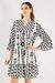 Printed Blended Fabric Collared Women's Mini Dress