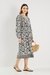 Printed Blended Fabric V-Neck Women's Midi Dress