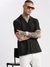 SHOWOFF Men's Cuban Collar Solid Black Crochet Shirt
