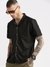 SHOWOFF Men's Cuban Collar Solid Black Crochet Shirt