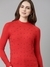 SHOWOFF Women's High Neck Solid Raglan Sleeves Fitted Red Top