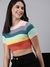 SHOWOFF Women's Round Neck Colourblocked Multi Fitted Crop Top