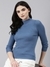 SHOWOFF Women's High Neck Solid Blue Fitted Regular Top