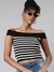SHOWOFF Women's Black Horizontal Stripes Fitted Crop Top