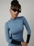 SHOWOFF Women's Blue Solid Fitted Top